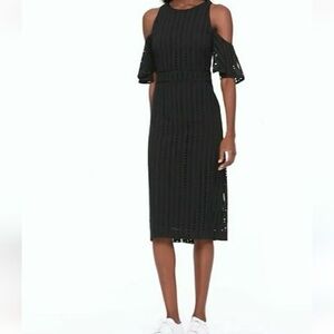 Banana Republic Cold Shoulder Black Eyelet Midi Dress Size 0